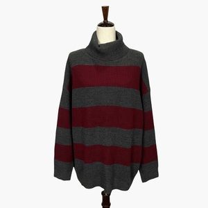 Suzanne Betro Oversized Wide Stripe Knit Turtleneck Sweater